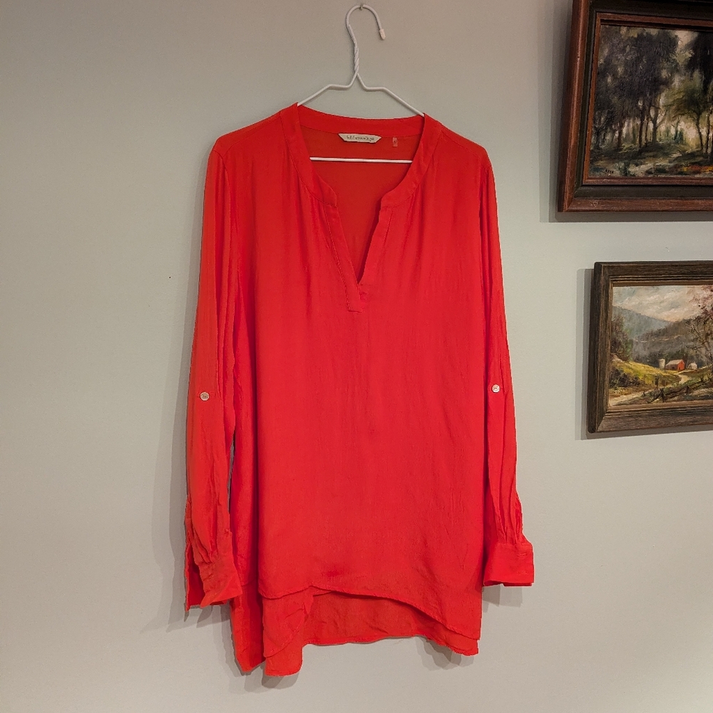 Soft Surroundings Large Crepe Layered Asymmetric Tunic RollTab SLV RedOrange 126
